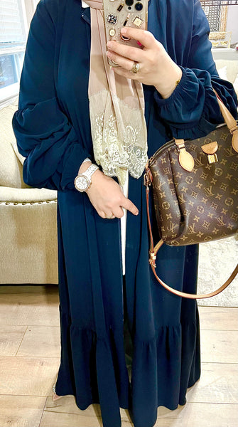Navy Ruffled Sleeve Abaya