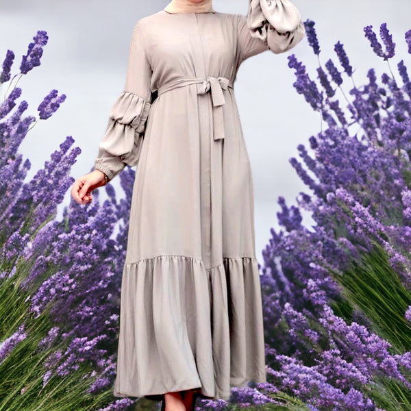Gray Ruffled Sleeve Abaya