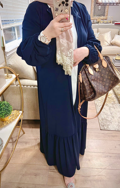 Navy Ruffled Sleeve Abaya