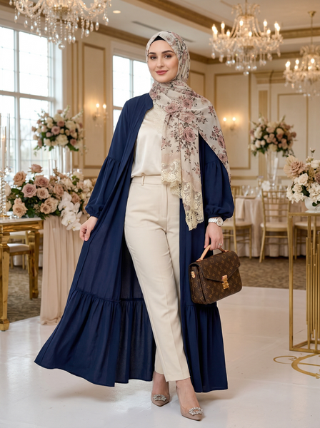 Navy Ruffled Sleeve Abaya