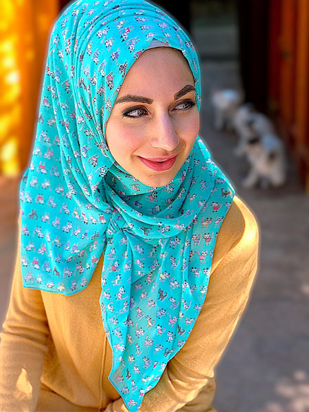 Kitty cat print teal
