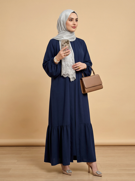 Navy Ruffled Sleeve Abaya