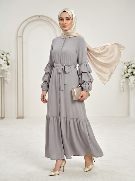 Gray Ruffled Sleeve Abaya