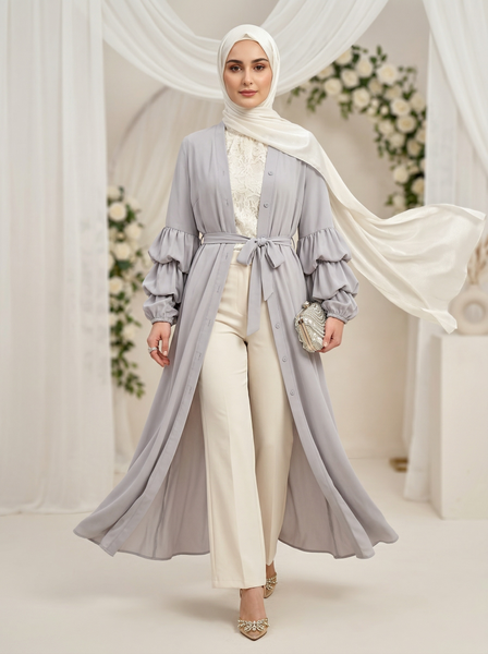 Gray Ruffled Sleeve Abaya