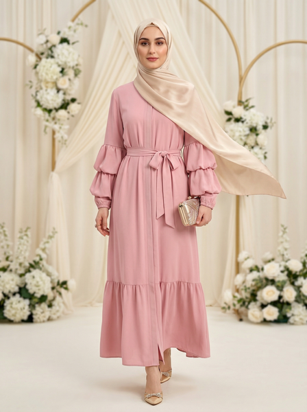 Pink Ruffled Sleeve Abaya