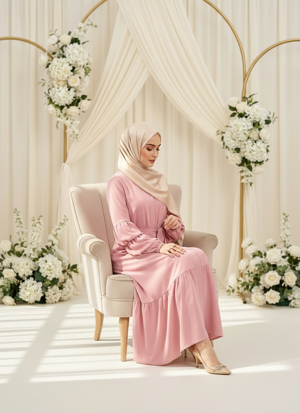 Pink Ruffled Sleeve Abaya