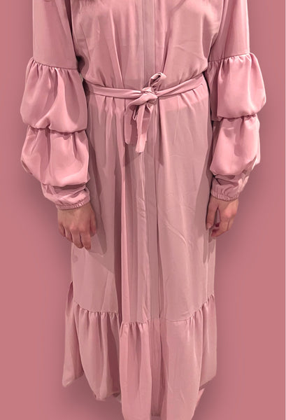 Pink Ruffled Sleeve Abaya
