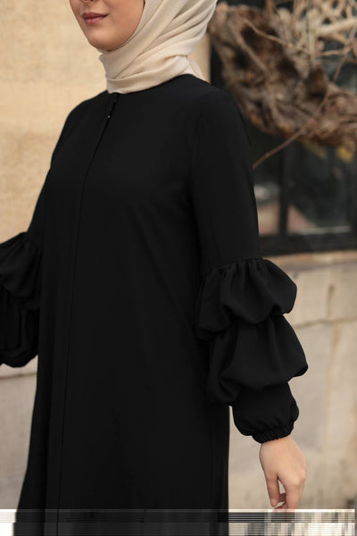 Black Ruffled Sleeve Abaya