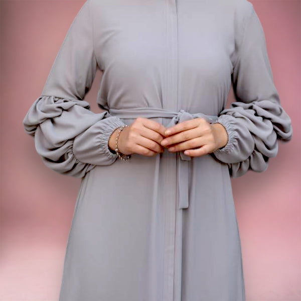 Gray Ruffled Sleeve Abaya