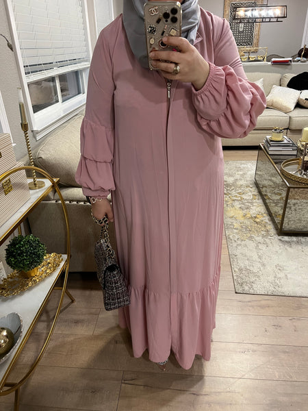 Pink Ruffled Sleeve Abaya