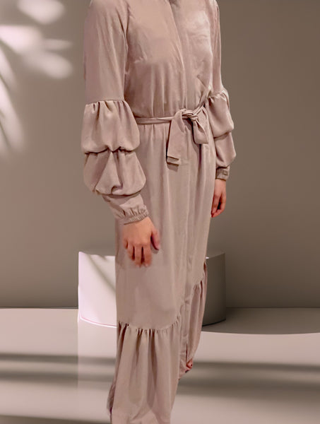 Beige Ruffled Sleeve Abaya