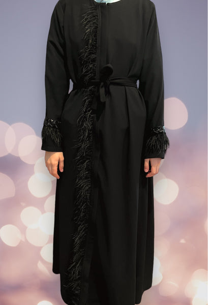 Feather Trim Abaya Dress